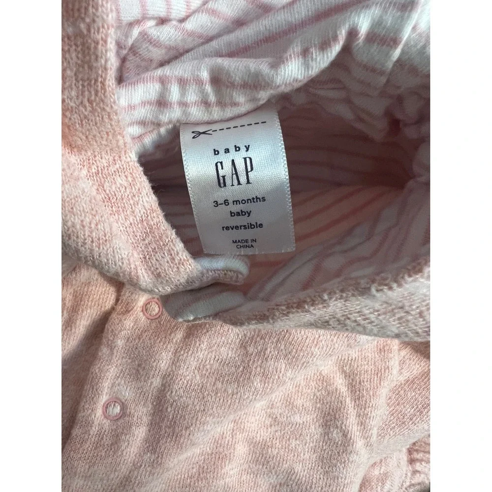 Baby Gap Pink Terry Cloth Hoodie & Pants Set Reversible 3-6 Months‎ Bear Ears